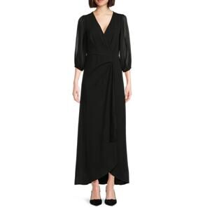 DKNY Surplice Neckline Maxi Dress Black Dress Size 6 3/4 Sleeves Long Dress